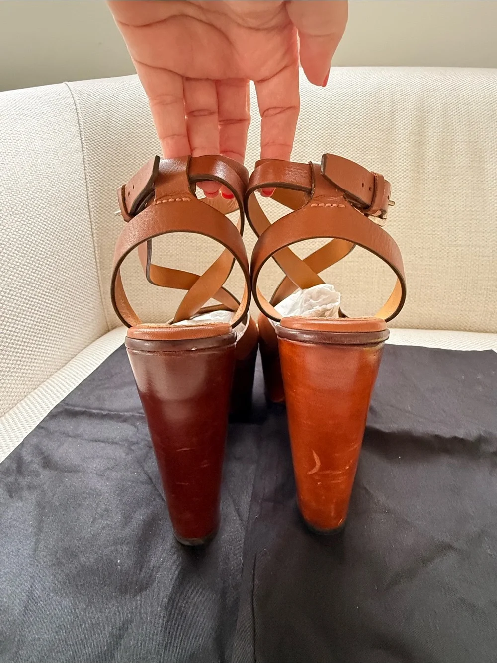 Ralph Lauren Collection Cognac Leather Strappy Platform Sandals